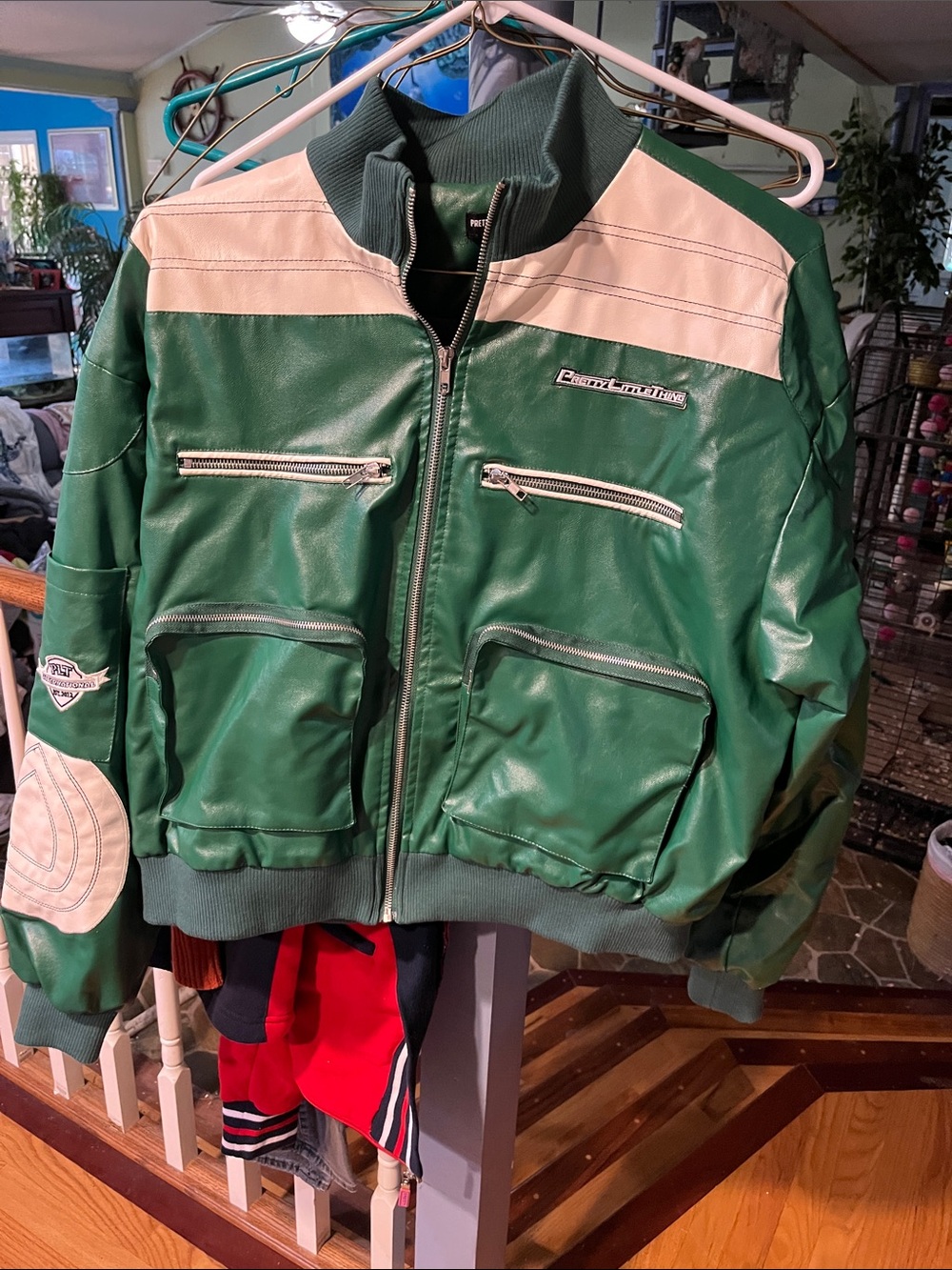 Retro Green & Cream Bomber Jacket by